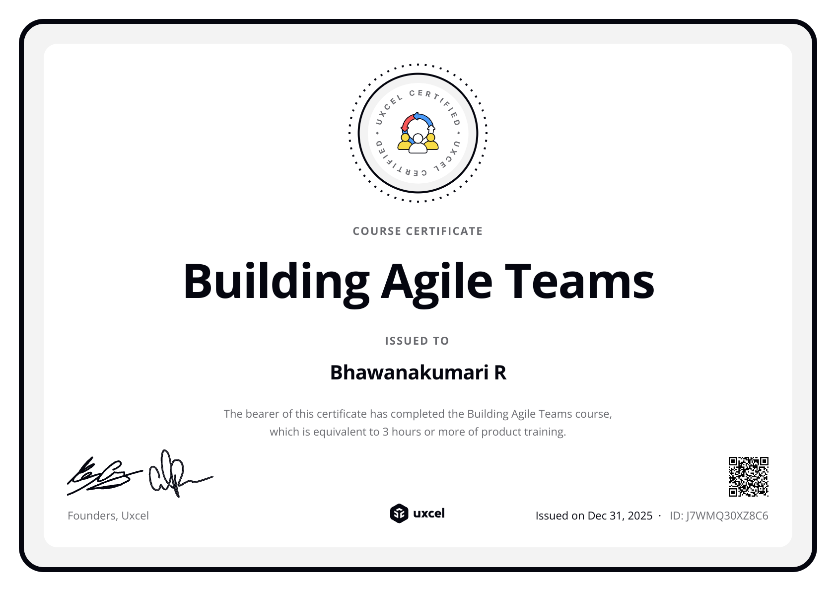 Bhawanakumari R's certificate